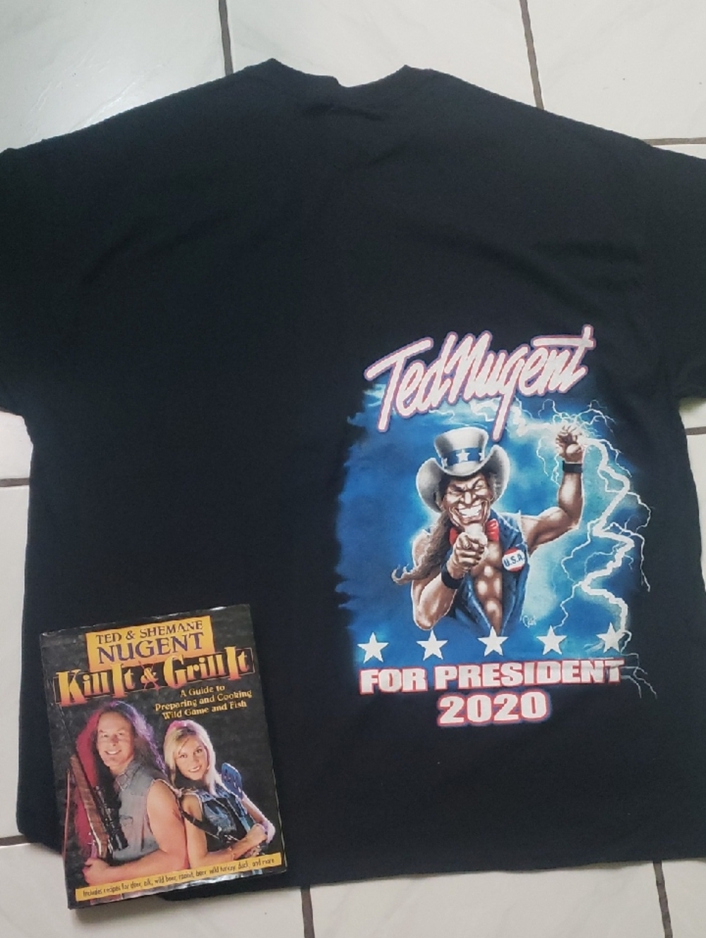 Brand new rare "Ted Nugent for President 2020" tour shirt plus cookbook (2)